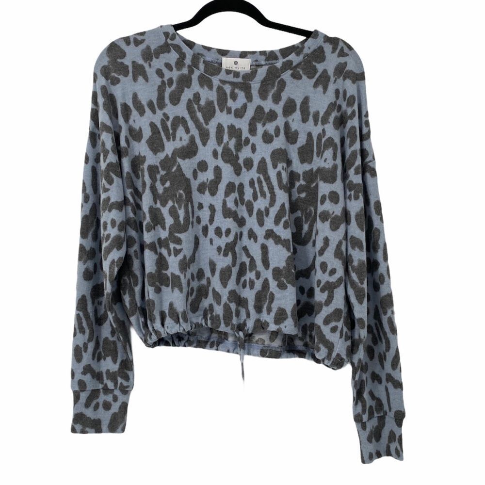 Socialite‎ Blue Gray Leopard Animal Print Top Womens M
